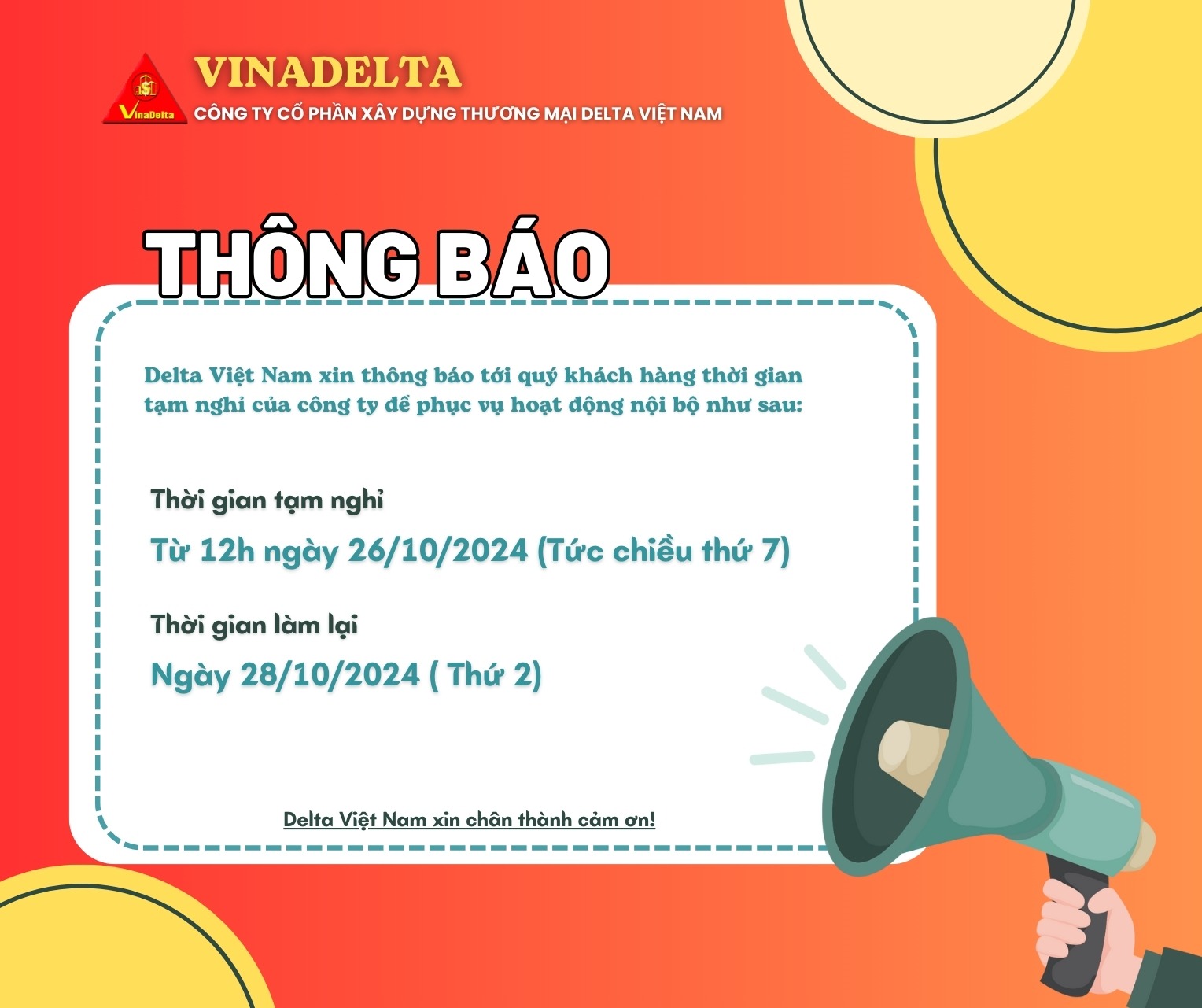 thông báo tạm nghỉ từ delta việt nam